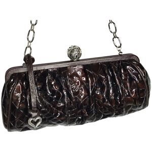 Brighton Handbag / Clutch Chain Strap Brown Patent Leather with Leather Trim